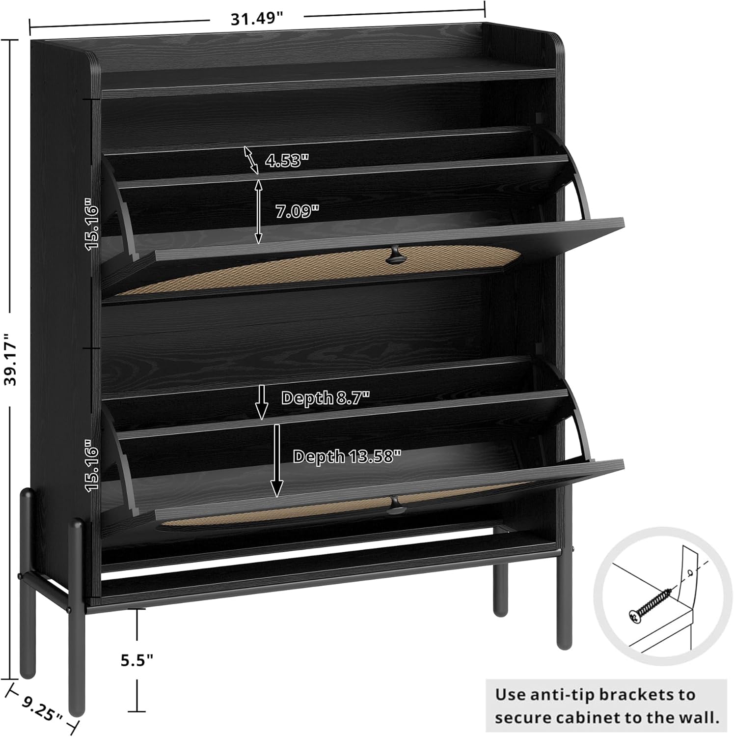 Slim Rattan Dual-Drawer Shoe Cabinet