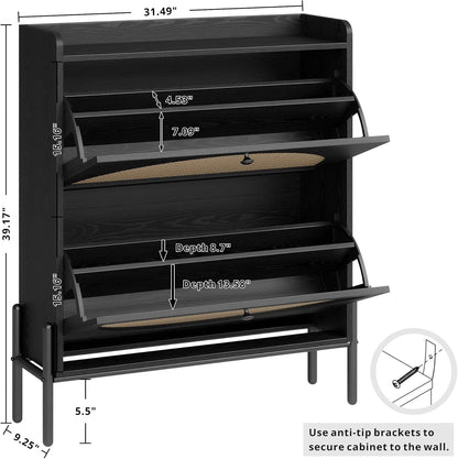 Slim Rattan Dual-Drawer Shoe Cabinet