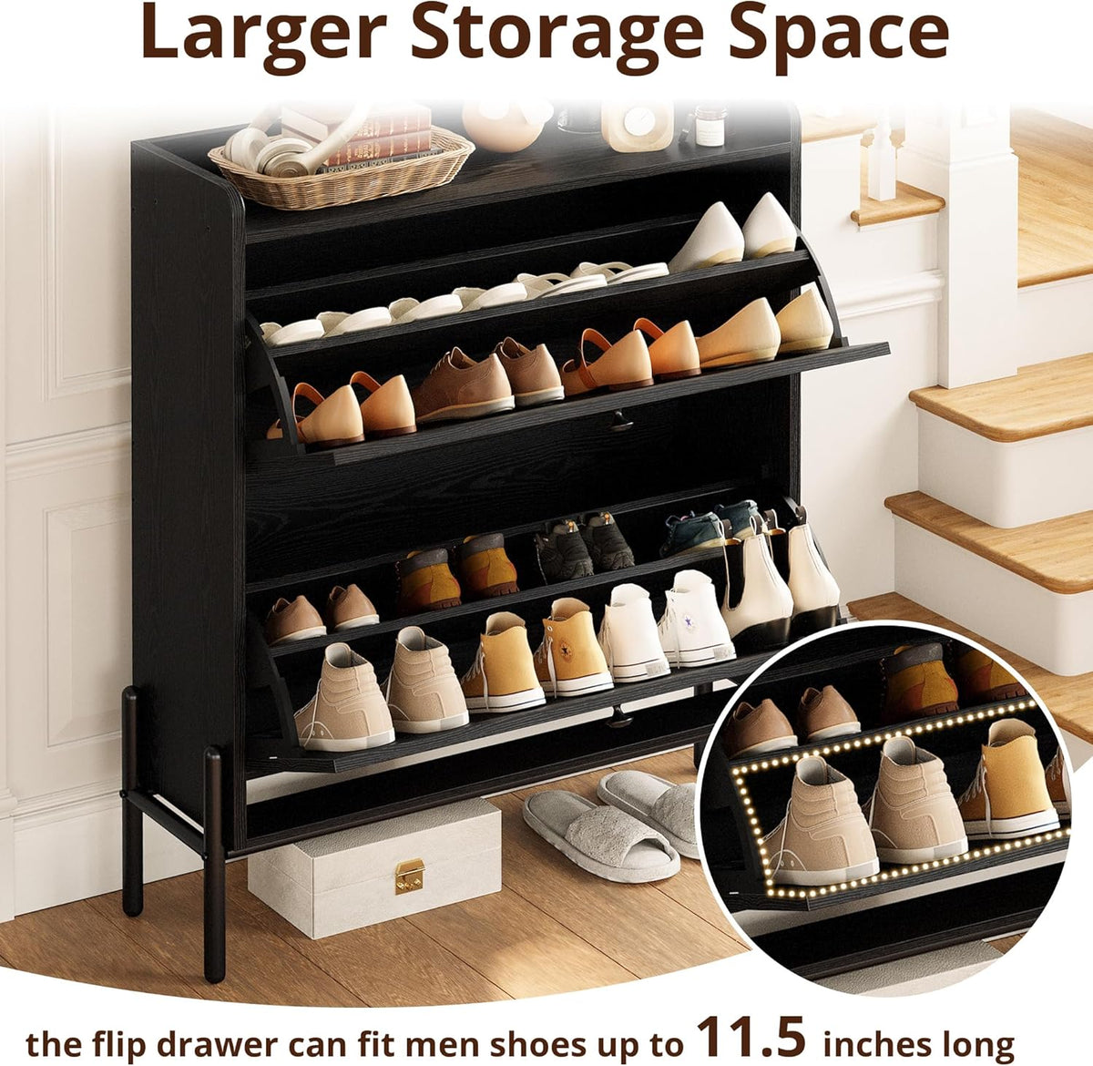 Slim Rattan Dual-Drawer Shoe Cabinet