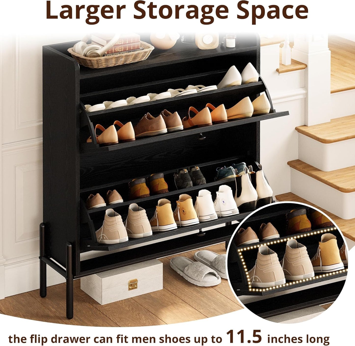 Slim Rattan Dual-Drawer Shoe Cabinet