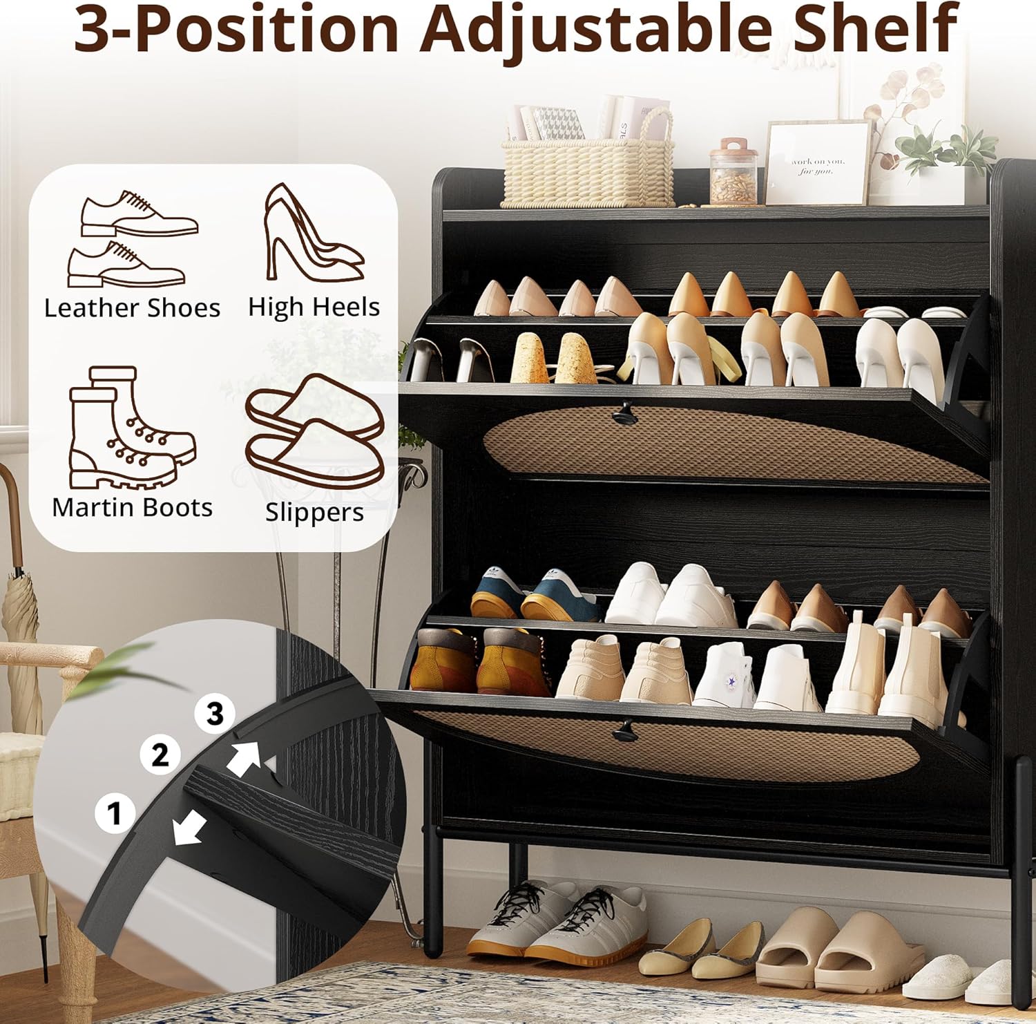 Slim Rattan Dual-Drawer Shoe Cabinet