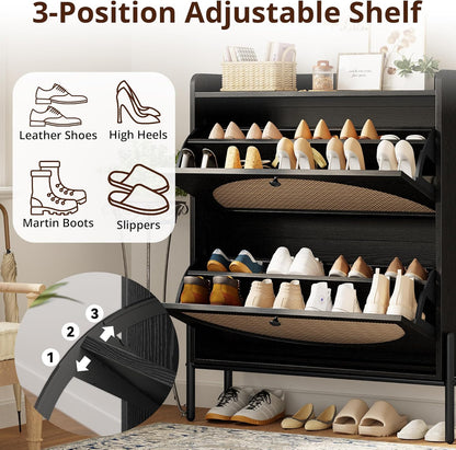 Slim Rattan Dual-Drawer Shoe Cabinet