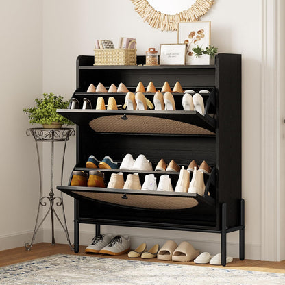 Slim Rattan Dual-Drawer Shoe Cabinet