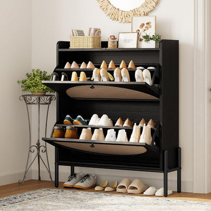 Slim Rattan Dual-Drawer Shoe Cabinet