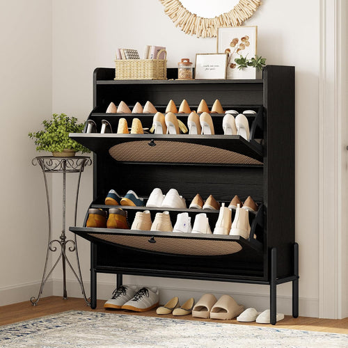 Slim Rattan Dual-Drawer Shoe Cabinet