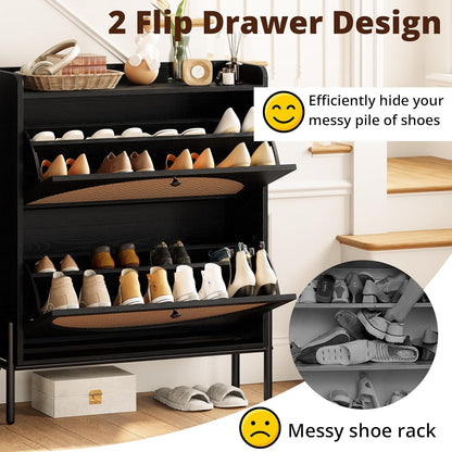 Slim Rattan Dual-Drawer Shoe Cabinet