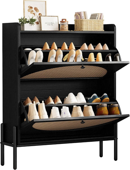 Slim Rattan Dual-Drawer Shoe Cabinet