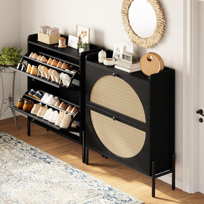 Slim Rattan Dual-Drawer Shoe Cabinet